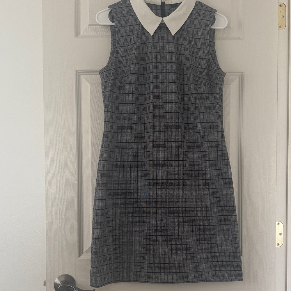 Tommy Hilfiger Gray Checkered Mini Dress with White Collar